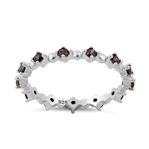 Sterling Silver Eternity Thin Smoky Topaz CZ Ring New - Picture 2 of 4